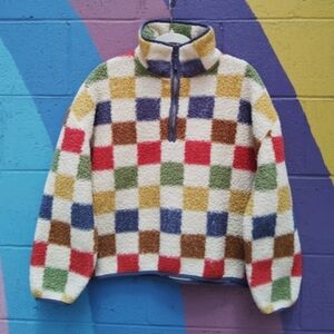 THE GREAT. Multicolor Checkered Teddy Jacket